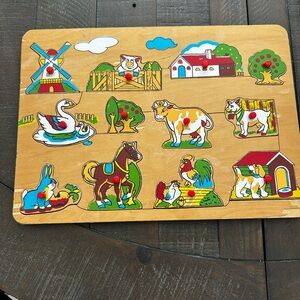 Vintage Farm Animal Wooden Puzzle for Kids
